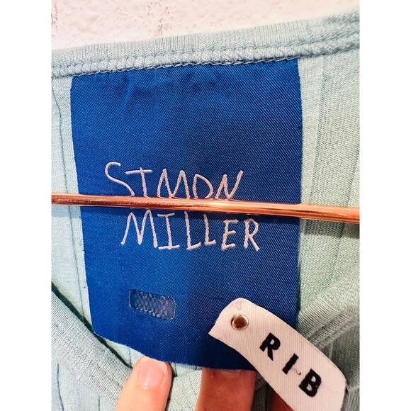 SIMON MILLER Teal Light Blue Ribbed Long Sleeve Fitted Maxi Dress Size Medium - Picture 10 of 14